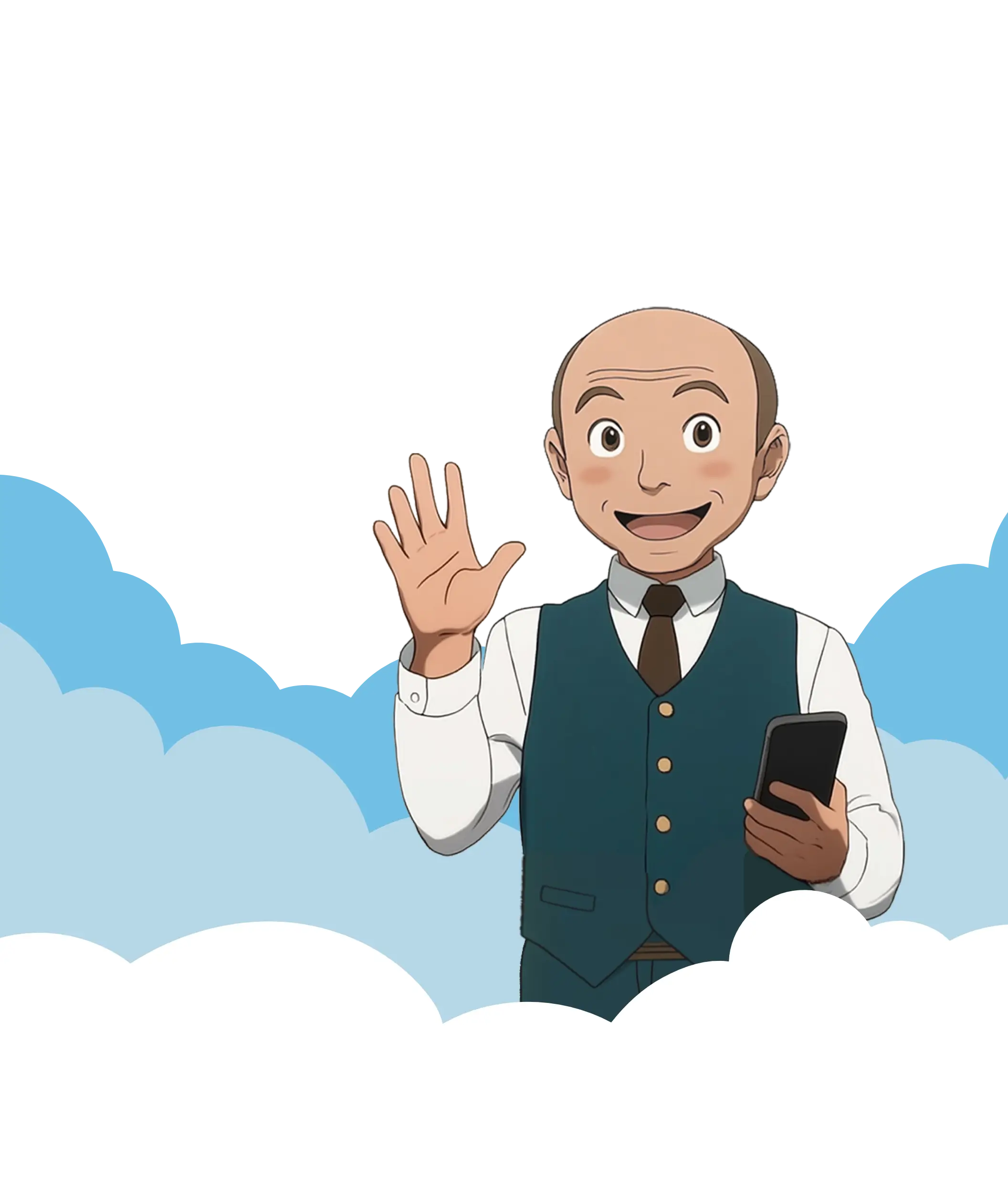 Desen animat cu un barbat zambitor